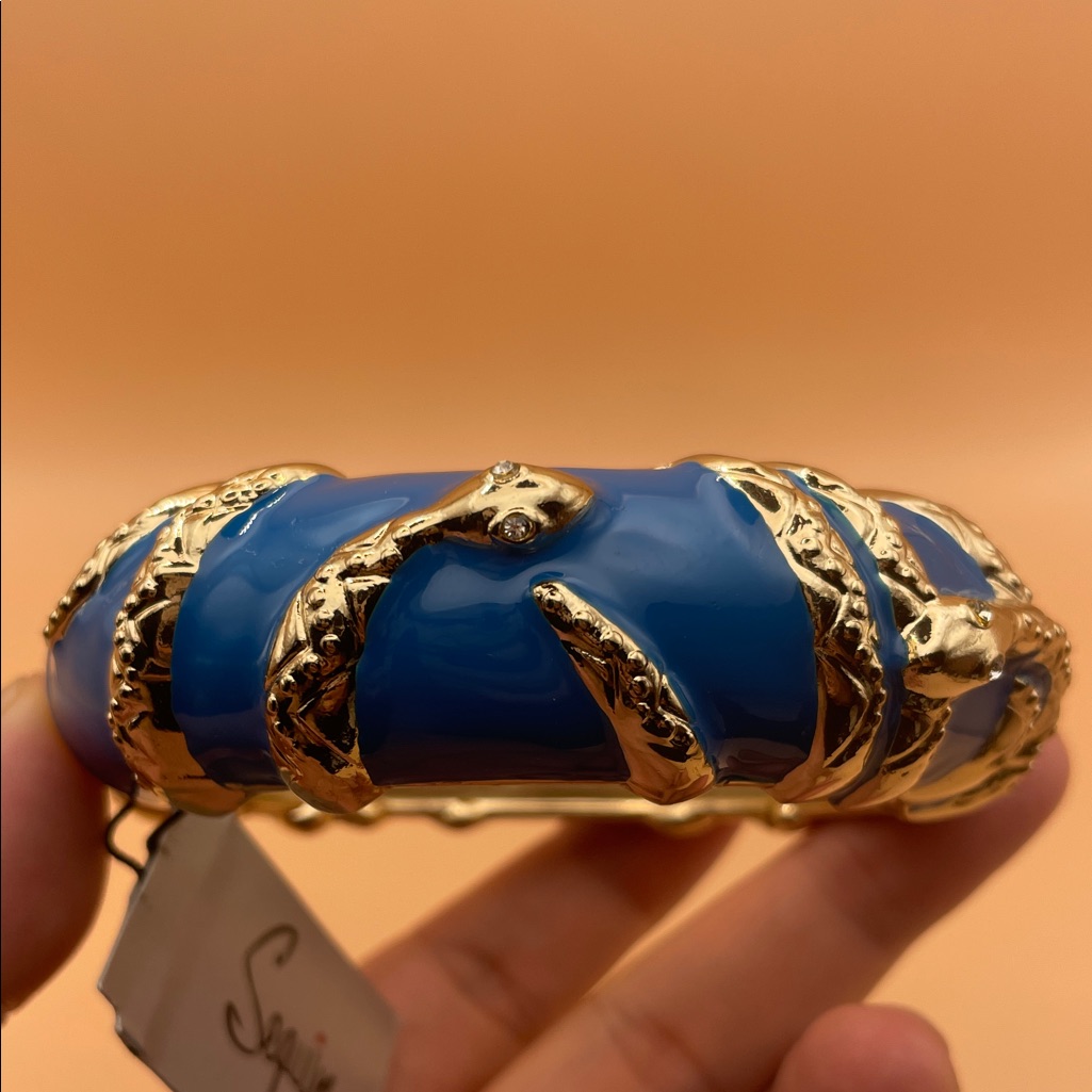 Blue And Gold Snake Clamper Enamel Bracelet C67 20$